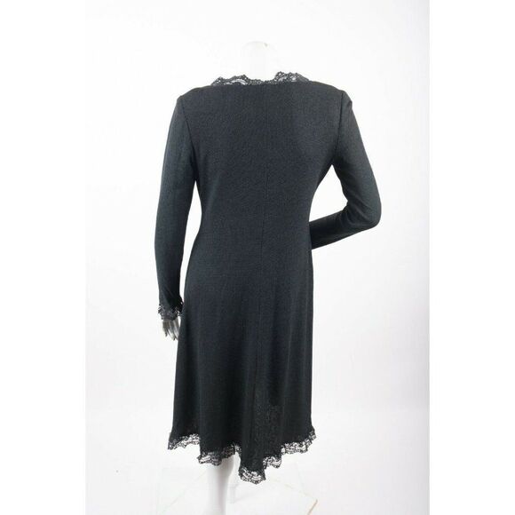 Vintage 70s Pat Richards Hostess Formal Knit Dress Black Knit Lace Trim Sz M - Picture 3 of 6